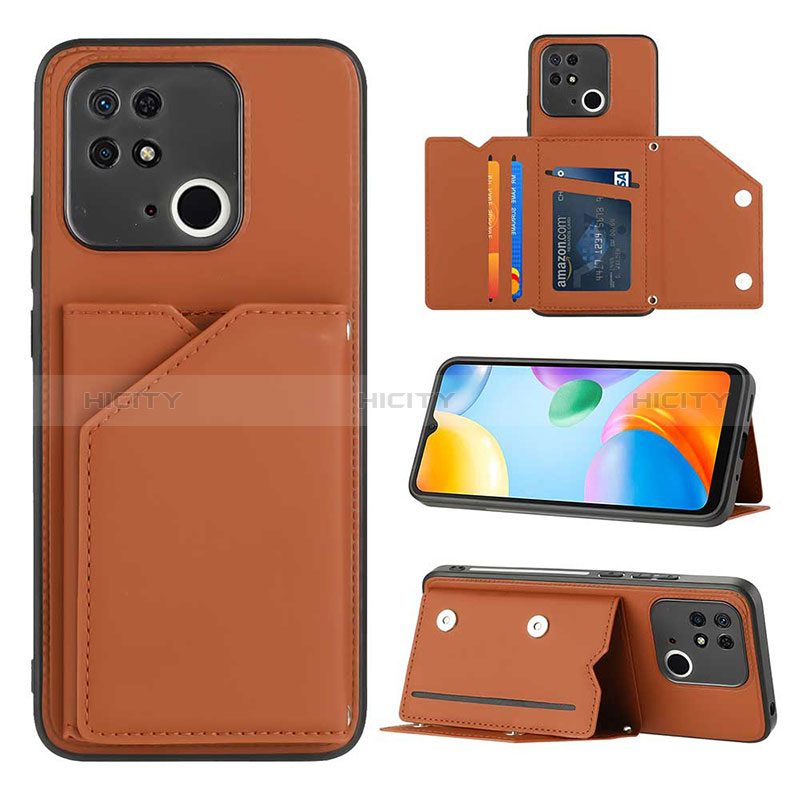 Funda Lujo Cuero Carcasa YB1 para Xiaomi Redmi 10 India Marron