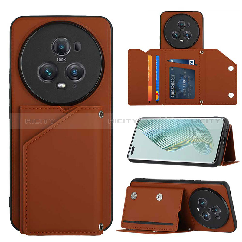 Funda Lujo Cuero Carcasa YB2 para Huawei Honor Magic5 Pro 5G Marron