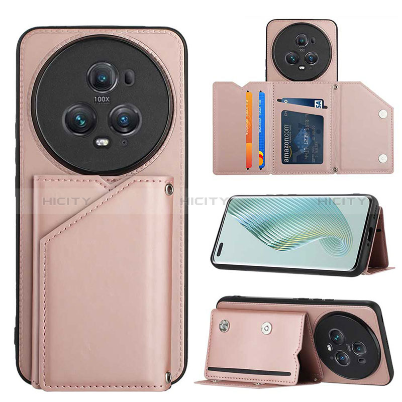 Funda Lujo Cuero Carcasa YB2 para Huawei Honor Magic5 Pro 5G Oro Rosa