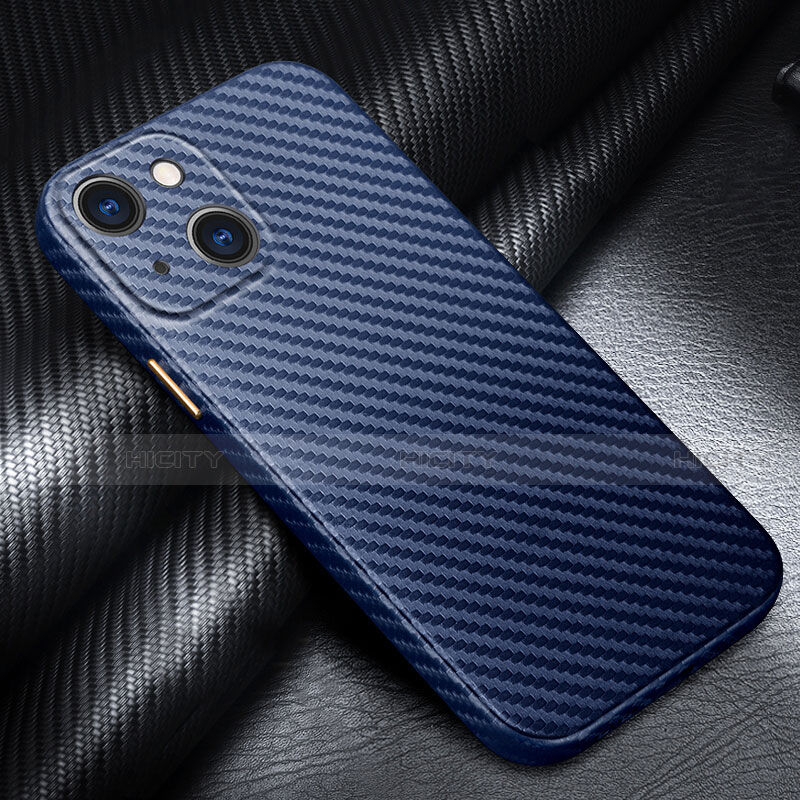 Funda Lujo Fibra de Carbon Carcasa Twill para Apple iPhone 14 Plus Azul