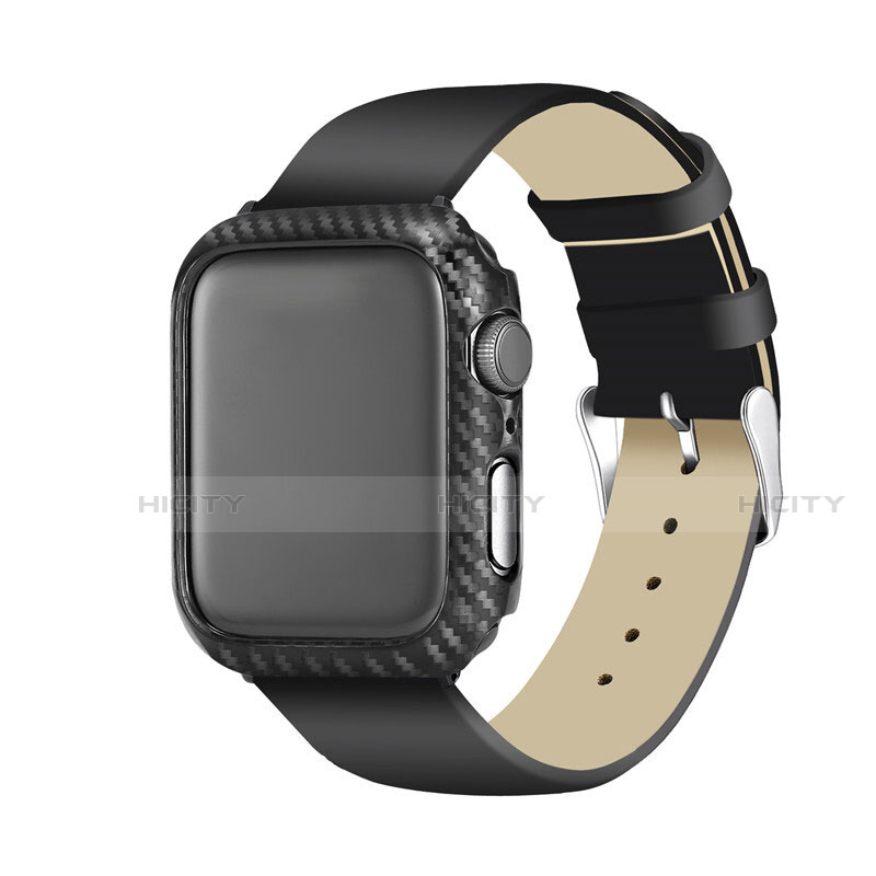 Funda Lujo Fibra de Carbon Carcasa Twill para Apple iWatch 5 44mm Negro