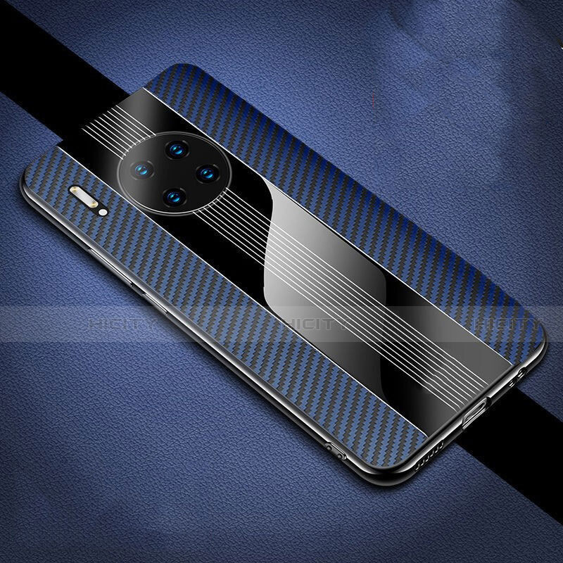 Funda Lujo Fibra de Carbon Carcasa Twill T01 para Huawei Mate 30 5G Azul