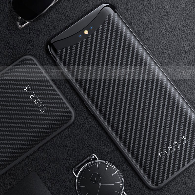 Funda Lujo Fibra de Carbon Carcasa Twill T01 para Oppo Find X Negro