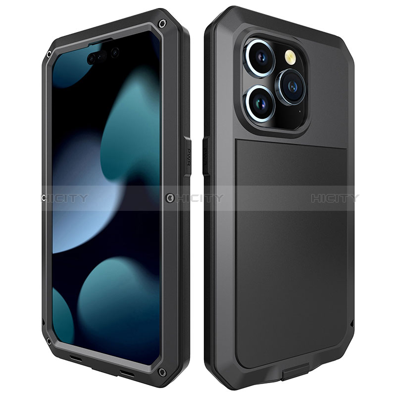 Funda Lujo Marco de Aluminio Carcasa 360 Grados HJ1 para Apple iPhone 13 Pro Max Negro