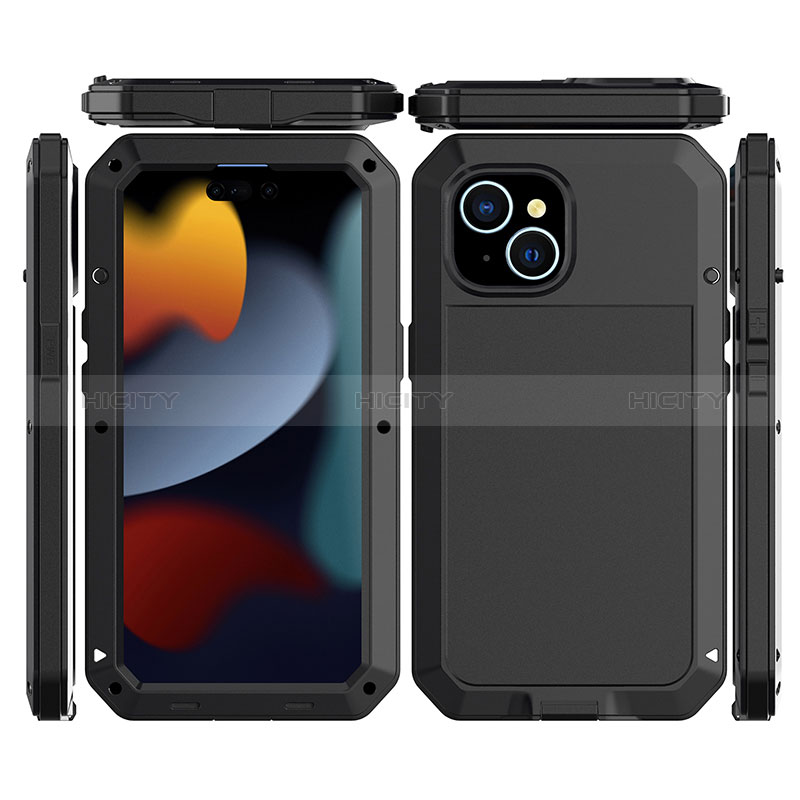 Funda Lujo Marco de Aluminio Carcasa 360 Grados HJ1 para Apple iPhone 14 Negro