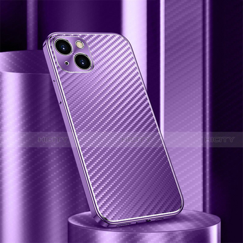 Funda Lujo Marco de Aluminio Carcasa 360 Grados M01 para Apple iPhone 14 Morado