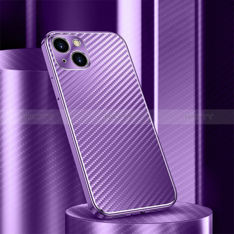 Funda Lujo Marco de Aluminio Carcasa 360 Grados M01 para Apple iPhone 15 Morado