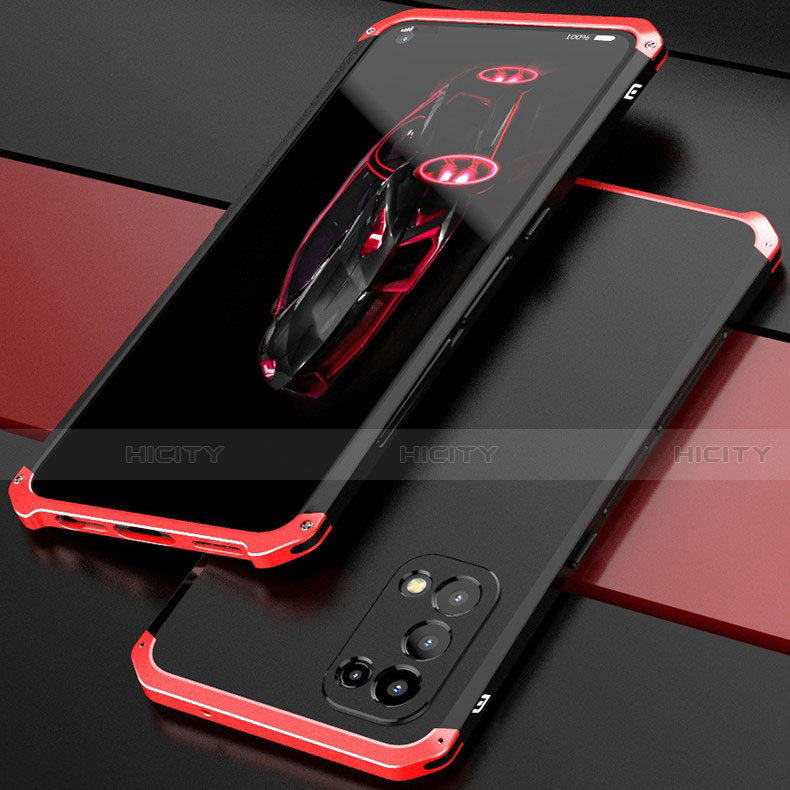 Funda Lujo Marco de Aluminio Carcasa 360 Grados M01 para Oppo Reno5 5G Rojo y Negro