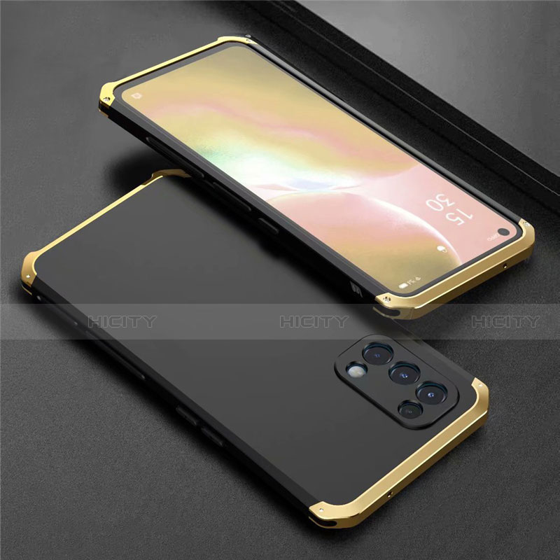 Funda Lujo Marco de Aluminio Carcasa 360 Grados M02 para Oppo Find X3 Lite 5G Oro y Negro