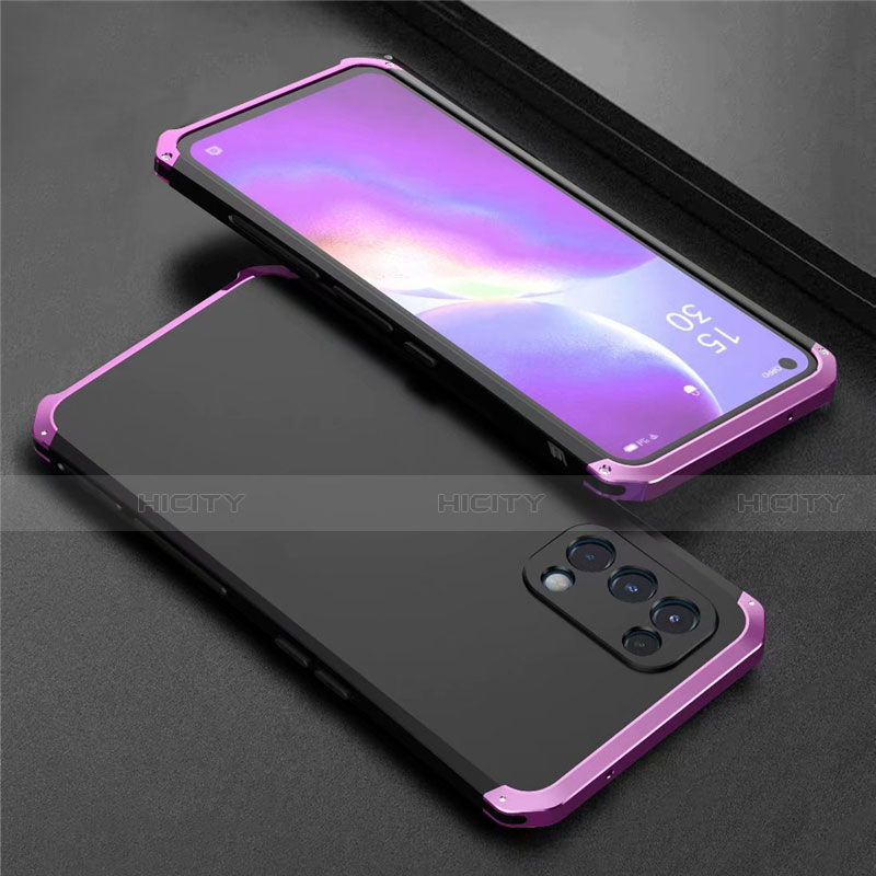 Funda Lujo Marco de Aluminio Carcasa 360 Grados M02 para Oppo Reno5 5G Morado