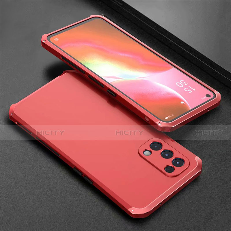 Funda Lujo Marco de Aluminio Carcasa 360 Grados M02 para Oppo Reno5 5G Rojo