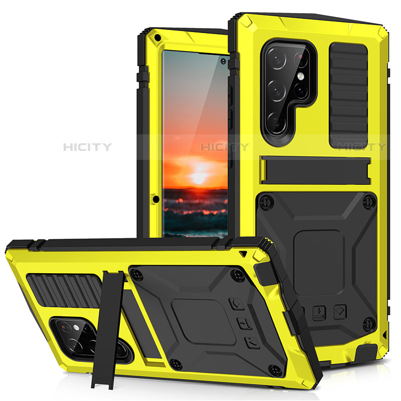 Funda Lujo Marco de Aluminio Carcasa 360 Grados M04 para Samsung Galaxy S21 Ultra 5G Amarillo