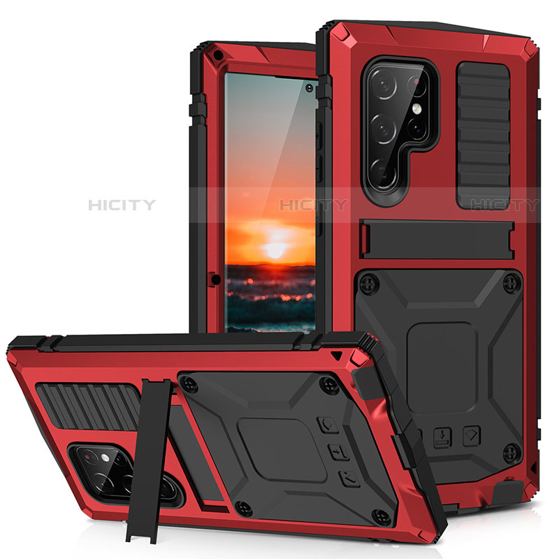 Funda Lujo Marco de Aluminio Carcasa 360 Grados M04 para Samsung Galaxy S21 Ultra 5G Rojo