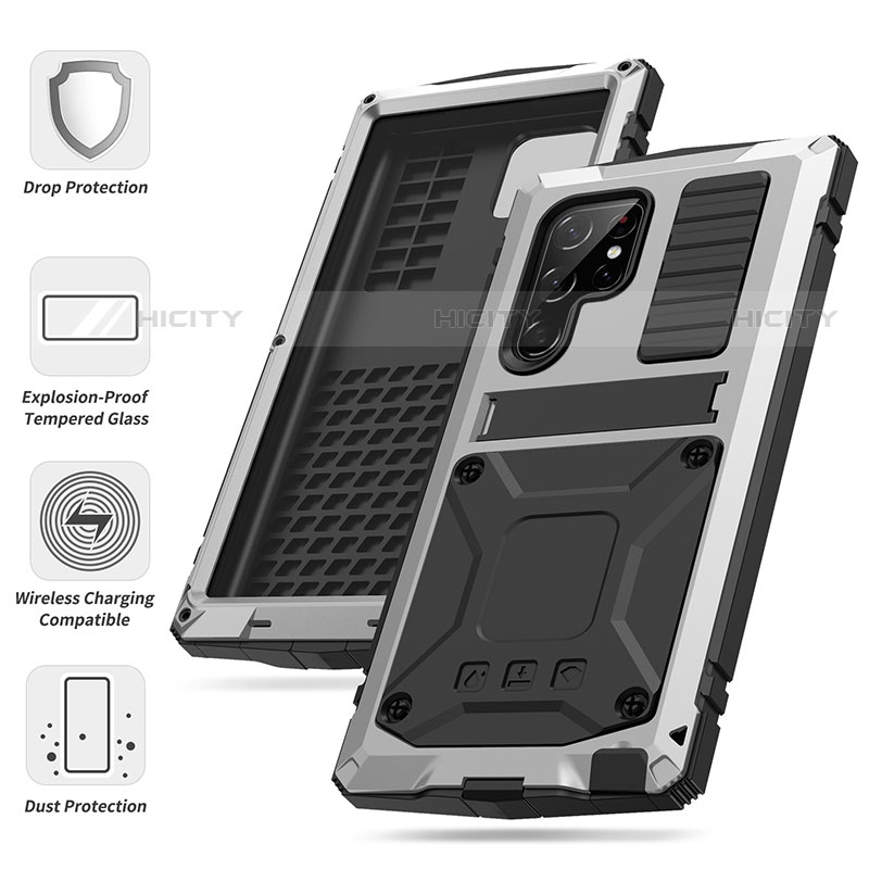 Funda Lujo Marco de Aluminio Carcasa 360 Grados M04 para Samsung Galaxy S22 Ultra 5G