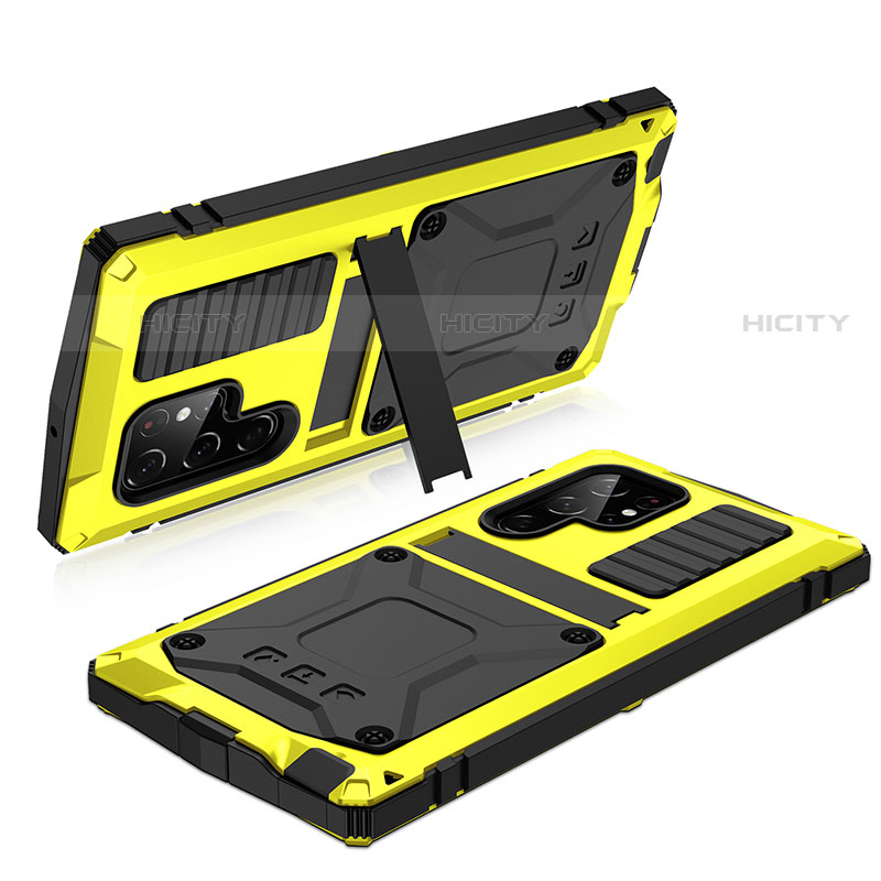 Funda Lujo Marco de Aluminio Carcasa 360 Grados M05 para Samsung Galaxy S21 Ultra 5G Amarillo