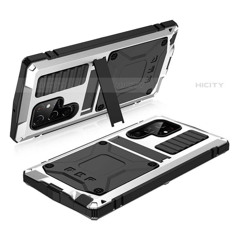 Funda Lujo Marco de Aluminio Carcasa 360 Grados M05 para Samsung Galaxy S23 Ultra 5G Plata