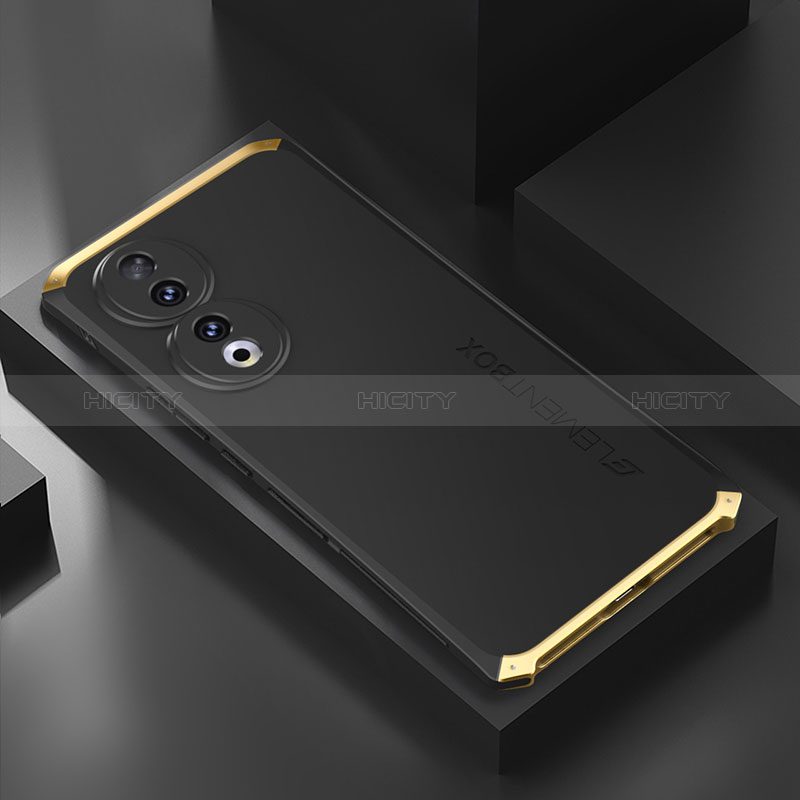 Funda Lujo Marco de Aluminio Carcasa 360 Grados P01 para Huawei Honor 90 Pro 5G Oro y Negro