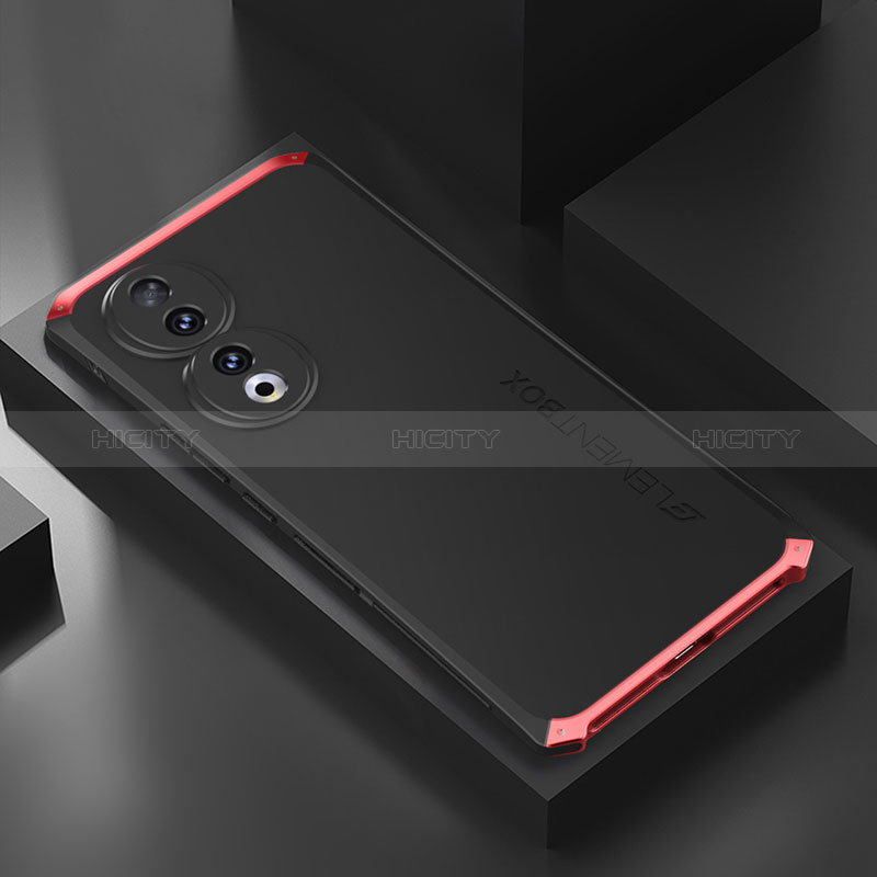 Funda Lujo Marco de Aluminio Carcasa 360 Grados P01 para Huawei Honor 90 Pro 5G Rojo y Negro