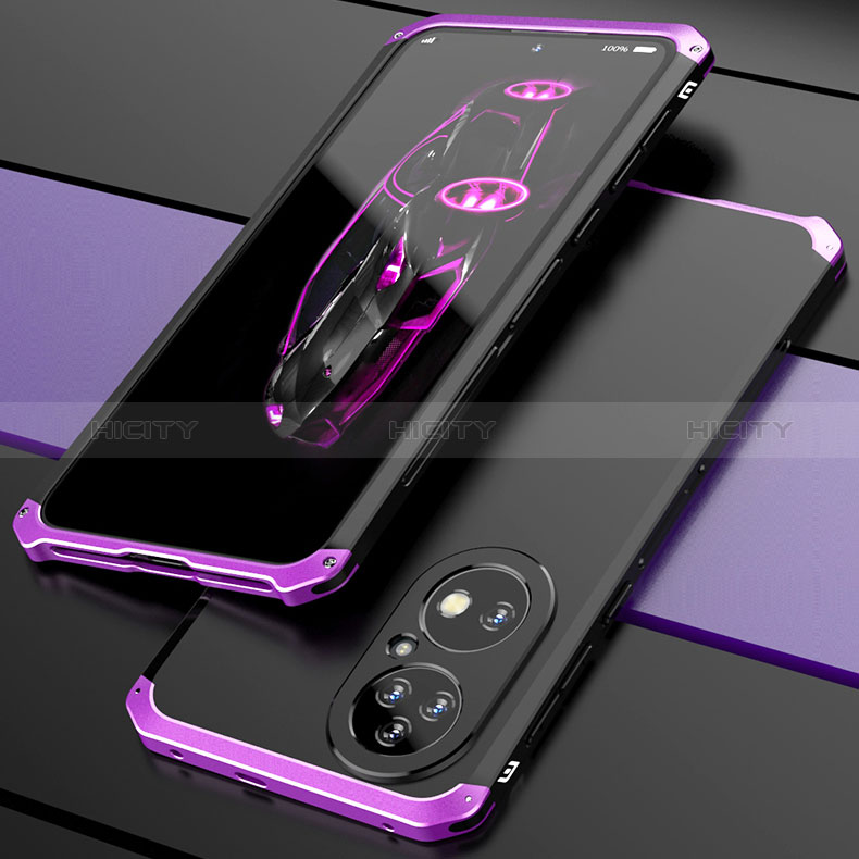 Funda Lujo Marco de Aluminio Carcasa 360 Grados P01 para Huawei P50e Morado