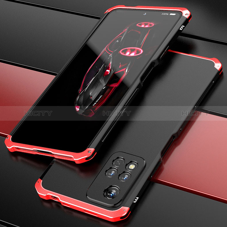 Funda Lujo Marco de Aluminio Carcasa 360 Grados P01 para Xiaomi Mi 11i 5G (2022) Rojo y Negro