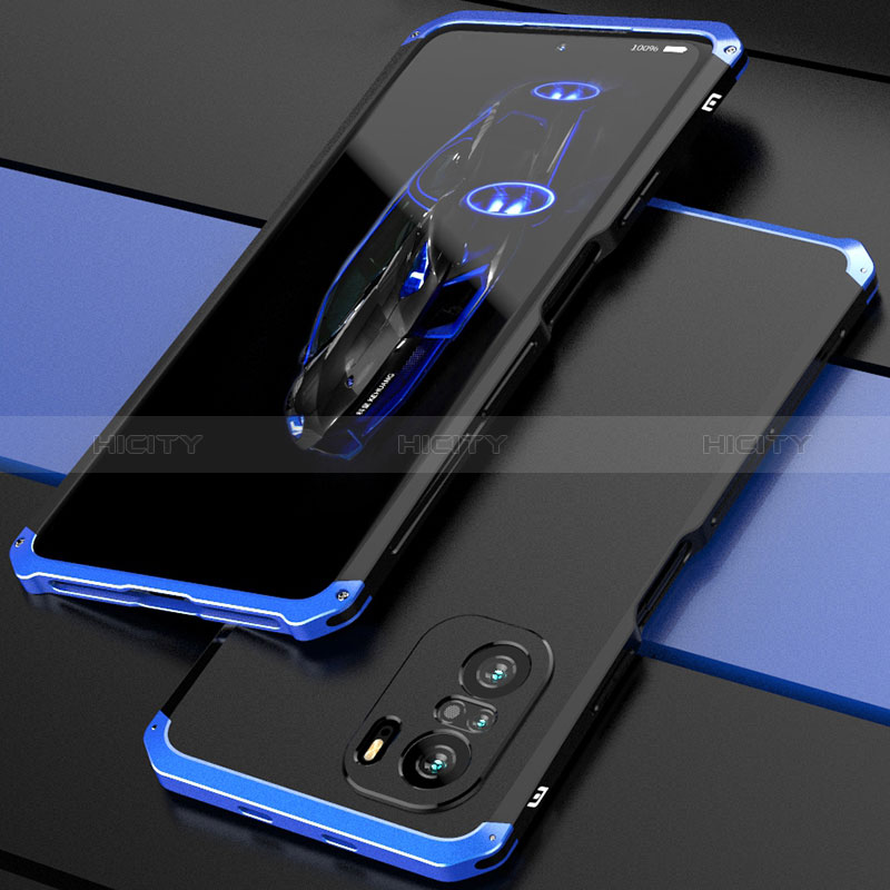 Funda Lujo Marco de Aluminio Carcasa 360 Grados P01 para Xiaomi Mi 11X Pro 5G Azul y Negro