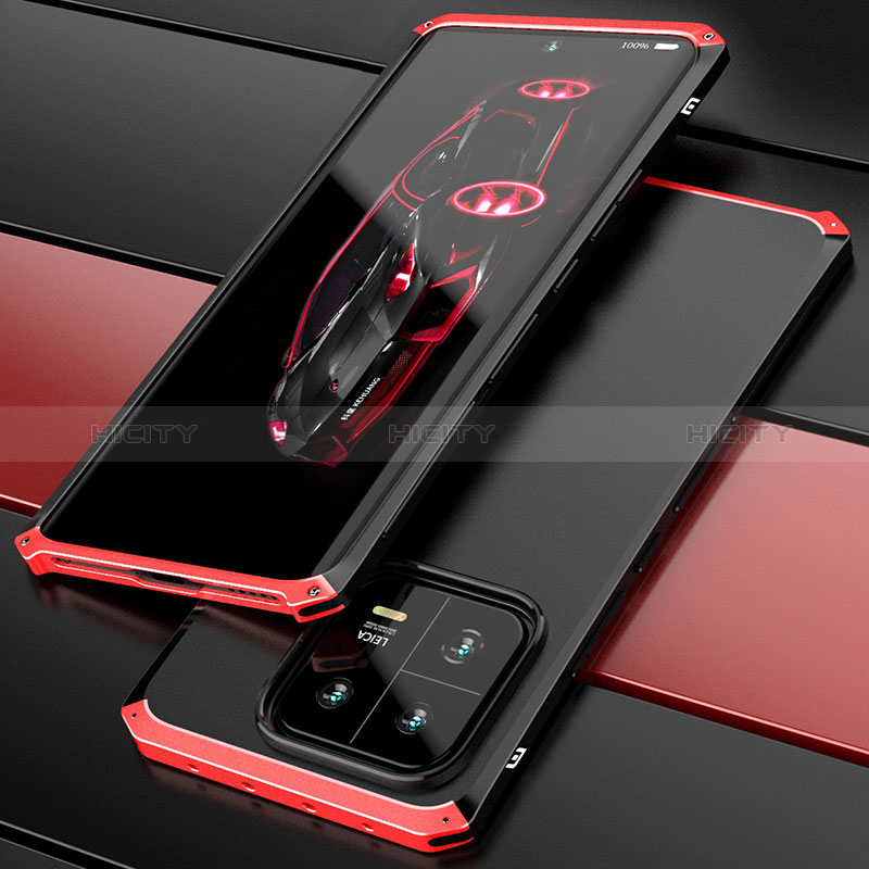 Funda Lujo Marco de Aluminio Carcasa 360 Grados P01 para Xiaomi Mi 13 5G Rojo y Negro