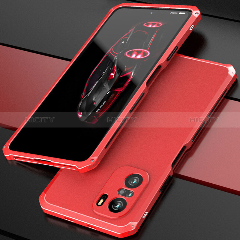 Funda Lujo Marco de Aluminio Carcasa 360 Grados P01 para Xiaomi Redmi K40 5G Rojo