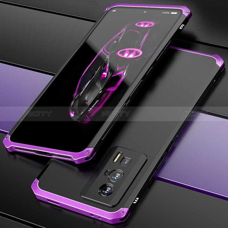 Funda Lujo Marco de Aluminio Carcasa 360 Grados P01 para Xiaomi Redmi K60 5G Morado