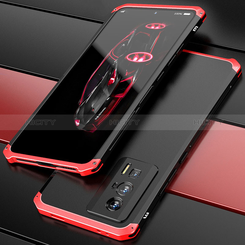 Funda Lujo Marco de Aluminio Carcasa 360 Grados P01 para Xiaomi Redmi K60 5G Rojo y Negro