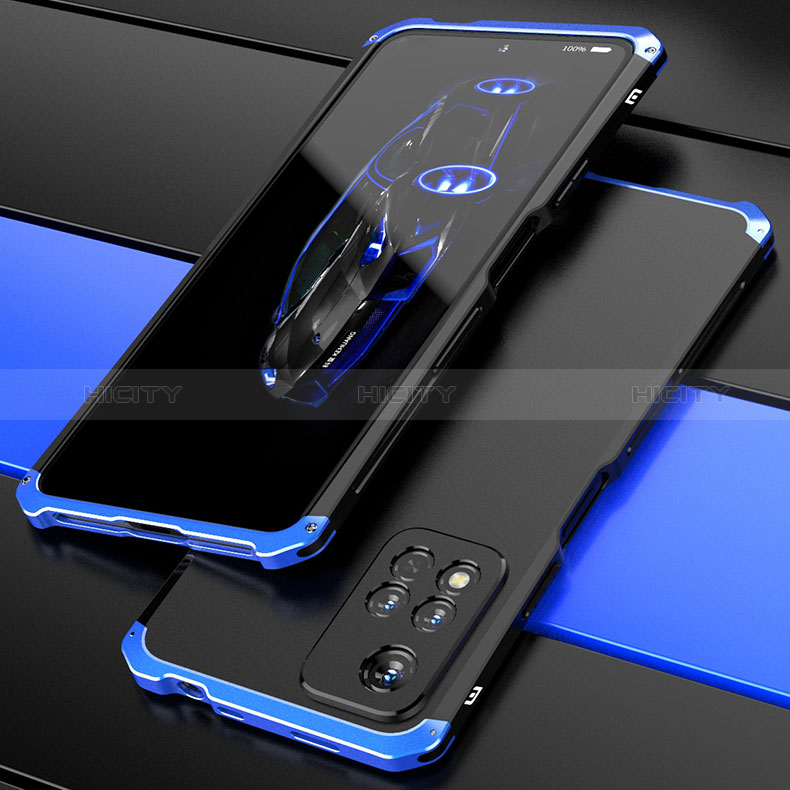 Funda Lujo Marco de Aluminio Carcasa 360 Grados P01 para Xiaomi Redmi Note 11 Pro+ Plus 5G Azul y Negro