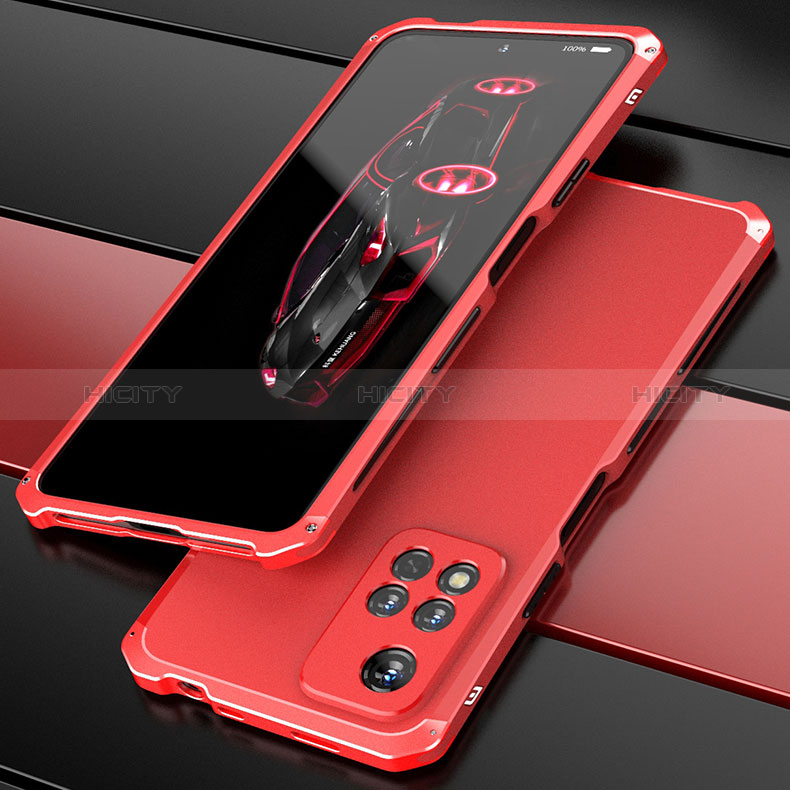 Funda Lujo Marco de Aluminio Carcasa 360 Grados P01 para Xiaomi Redmi Note 11 Pro+ Plus 5G Rojo