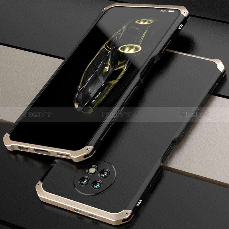 Funda Lujo Marco de Aluminio Carcasa 360 Grados P01 para Xiaomi Redmi Note 9 5G Oro y Negro