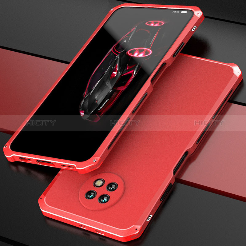 Funda Lujo Marco de Aluminio Carcasa 360 Grados P01 para Xiaomi Redmi Note 9 5G Rojo