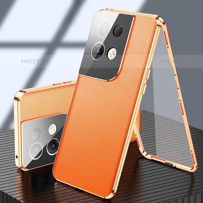 Funda Lujo Marco de Aluminio Carcasa 360 Grados P02 para Oppo Reno8 Pro+ Plus 5G Naranja