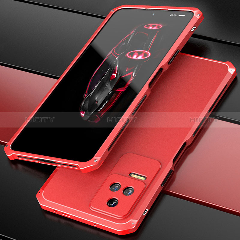 Funda Lujo Marco de Aluminio Carcasa 360 Grados P02 para Xiaomi Redmi K50 5G Rojo