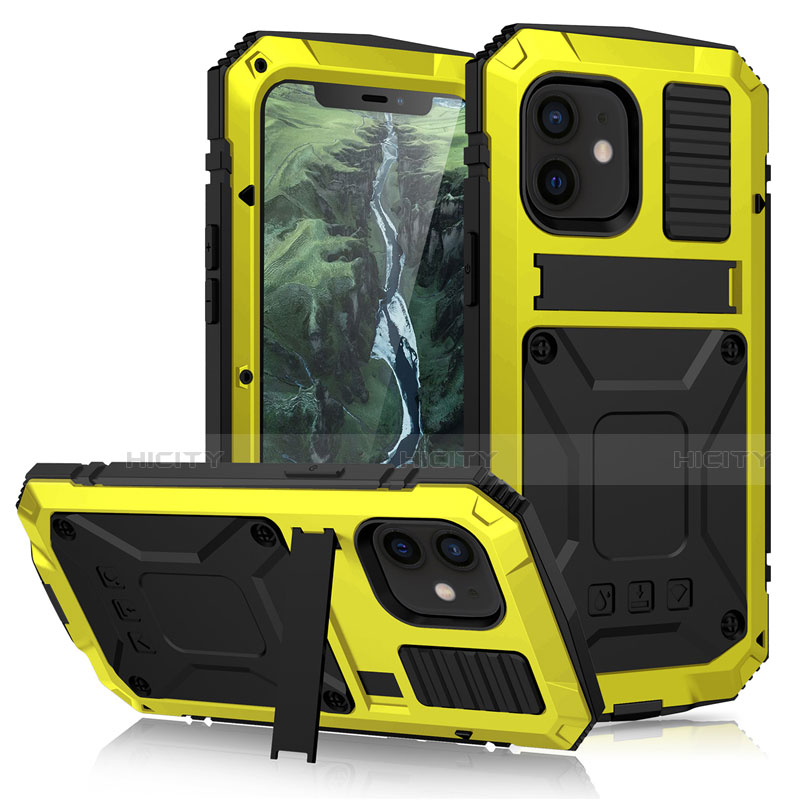 Funda Lujo Marco de Aluminio Carcasa 360 Grados para Apple iPhone 12 Amarillo