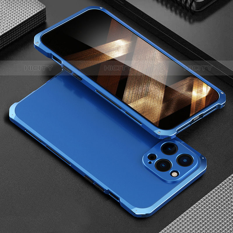 Funda Lujo Marco de Aluminio Carcasa 360 Grados para Apple iPhone 16 Pro Max Azul