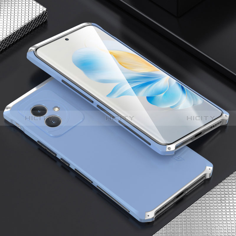 Funda Lujo Marco de Aluminio Carcasa 360 Grados para Huawei Honor 100 5G Plata y Azul