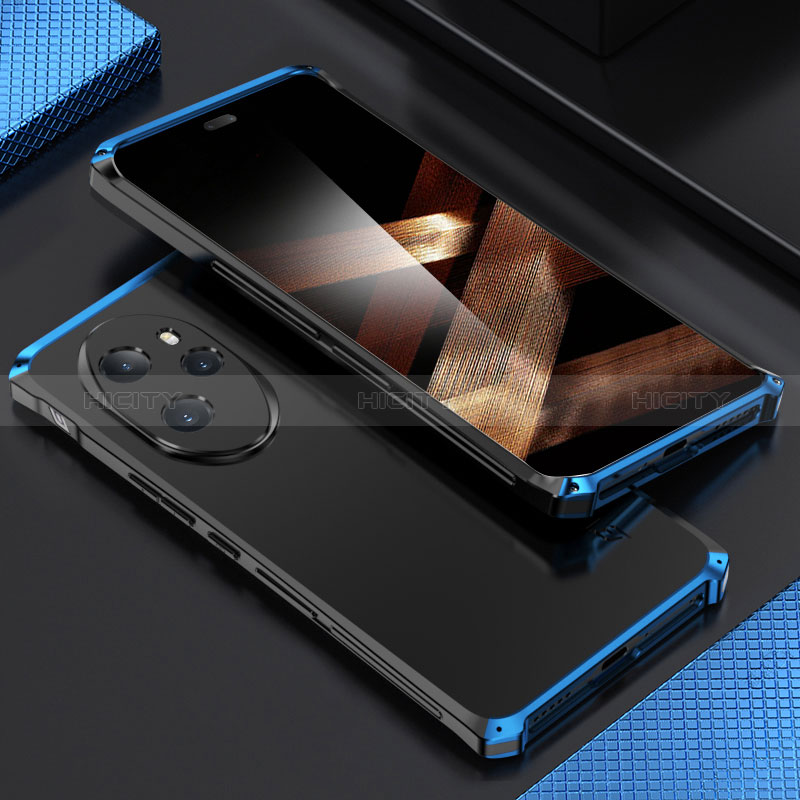 Funda Lujo Marco de Aluminio Carcasa 360 Grados para Huawei Honor 100 Pro 5G Azul y Negro