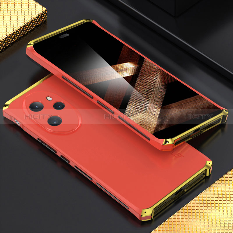 Funda Lujo Marco de Aluminio Carcasa 360 Grados para Huawei Honor 100 Pro 5G Oro y Rojo