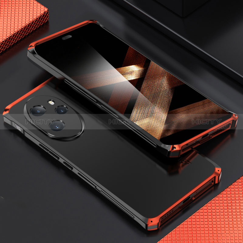 Funda Lujo Marco de Aluminio Carcasa 360 Grados para Huawei Honor 100 Pro 5G Rojo y Negro