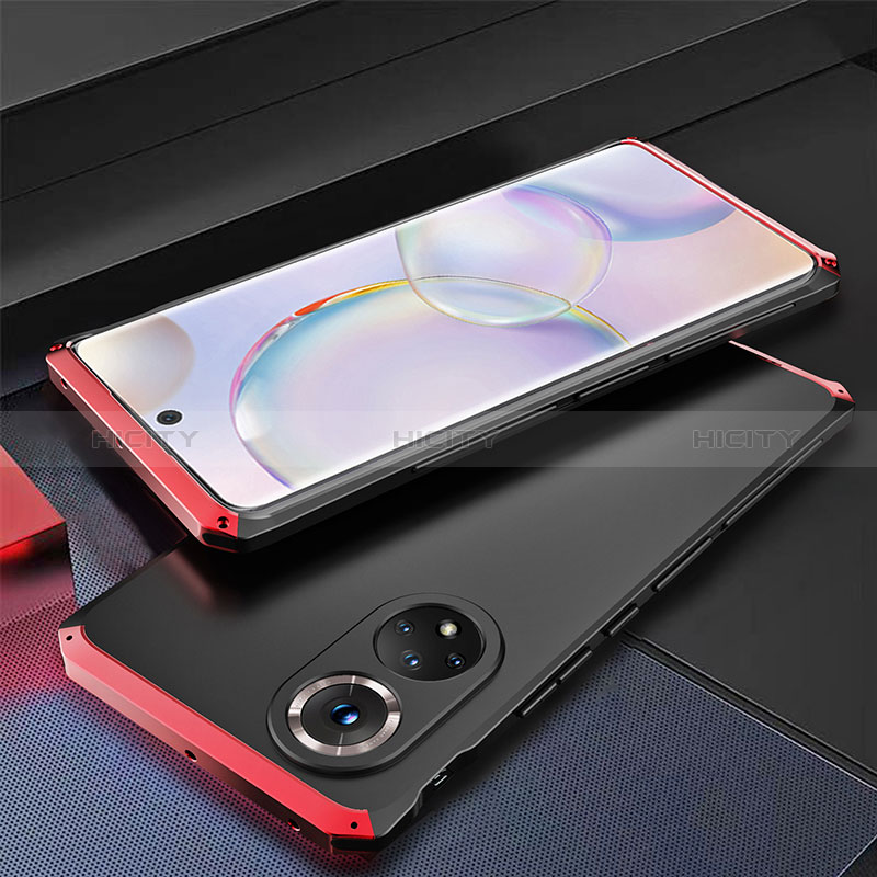 Funda Lujo Marco de Aluminio Carcasa 360 Grados para Huawei Honor 50 5G Rojo y Negro