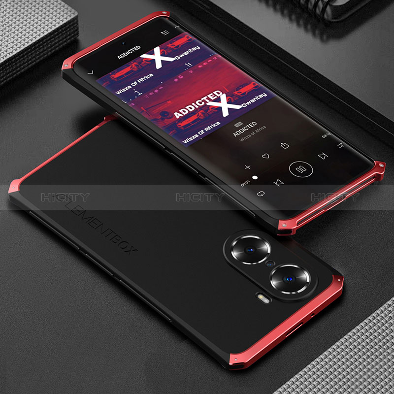 Funda Lujo Marco de Aluminio Carcasa 360 Grados para Huawei Honor 60 5G Rojo y Negro