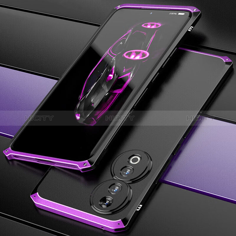 Funda Lujo Marco de Aluminio Carcasa 360 Grados para Huawei Honor 90 5G Morado