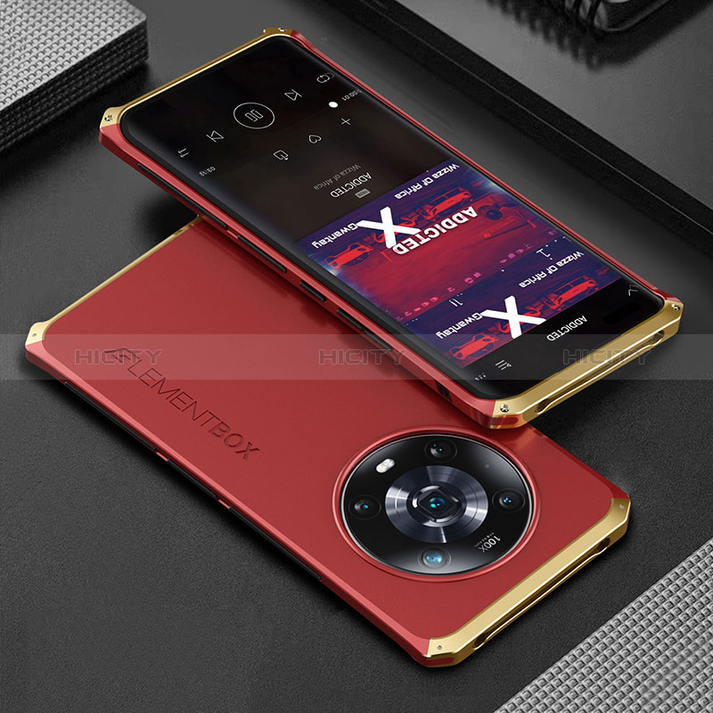 Funda Lujo Marco de Aluminio Carcasa 360 Grados para Huawei Honor Magic4 Pro 5G Oro y Rojo