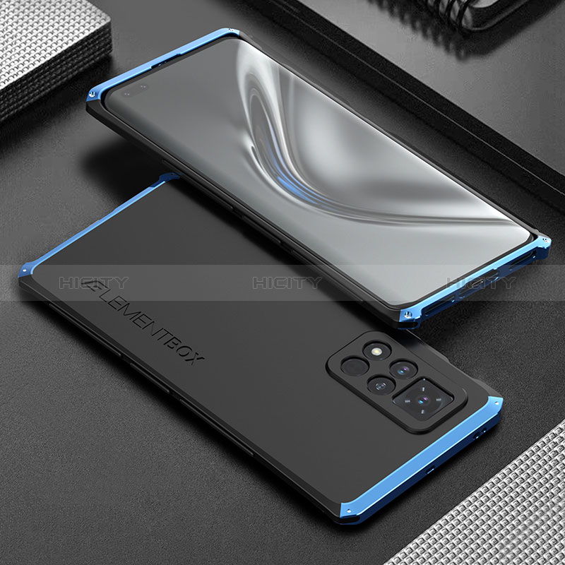 Funda Lujo Marco de Aluminio Carcasa 360 Grados para Huawei Honor V40 5G Azul y Negro