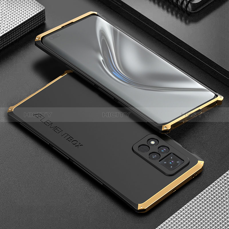 Funda Lujo Marco de Aluminio Carcasa 360 Grados para Huawei Honor V40 5G Oro y Negro