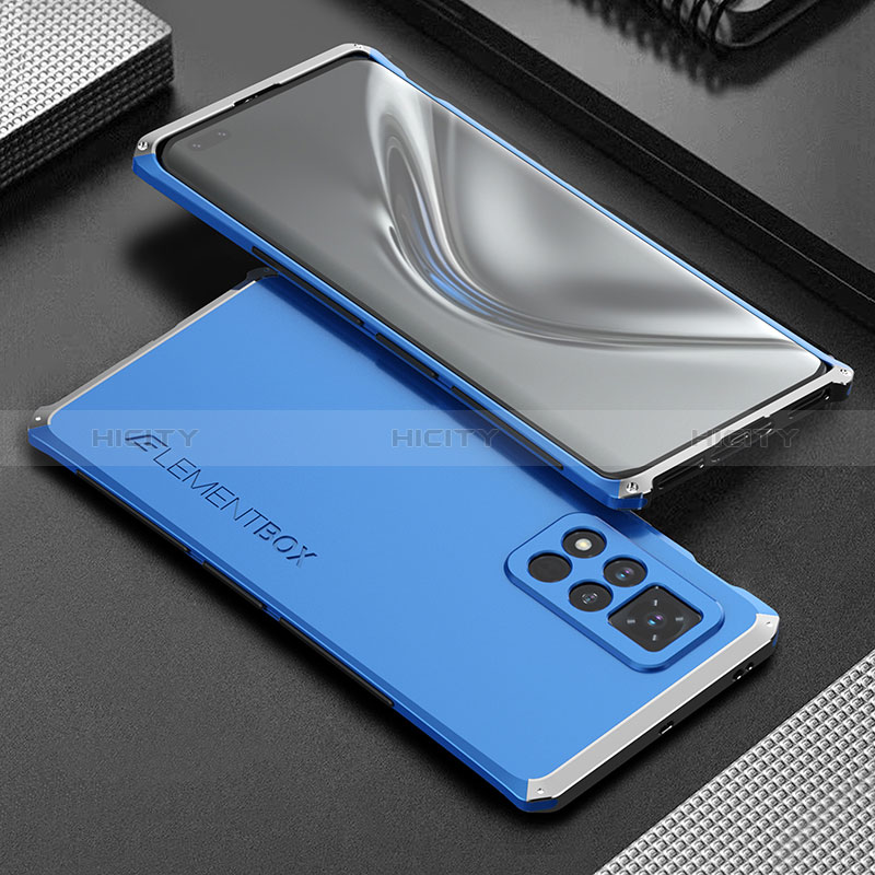 Funda Lujo Marco de Aluminio Carcasa 360 Grados para Huawei Honor V40 5G Plata y Azul