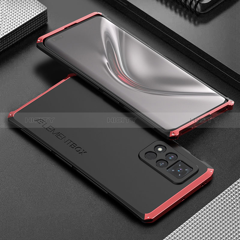 Funda Lujo Marco de Aluminio Carcasa 360 Grados para Huawei Honor V40 5G Rojo y Negro