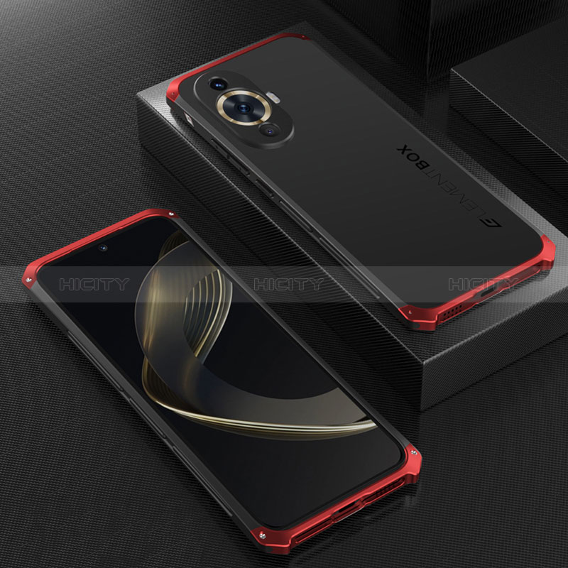 Funda Lujo Marco de Aluminio Carcasa 360 Grados para Huawei Nova 11 Rojo y Negro